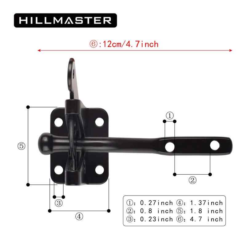 HILLMASTER Heavy Duty Gate Latch Door Handle Hardware Kit for Wooden Fence, Self-Closing Gate Latch with Pull String, Decorative Metal Gate Pull Handle, 2 Pack 6in T-Strap Gate Hinges, Black Finish - Image 2
